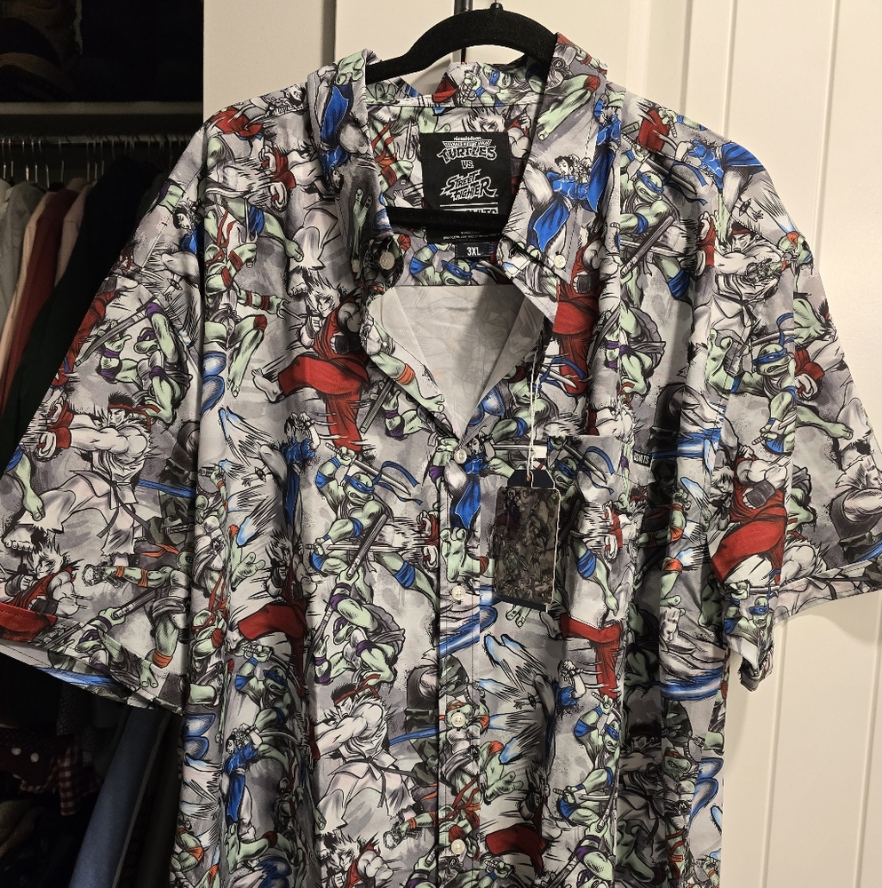 RSVLTS "Double KO" TMNT vs. Street Fighter shirt NWT